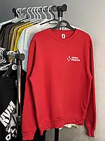 Красный свитшот с логотипом Нова Пошта корпоративная одежда с принтом