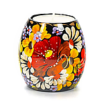 Свічник для чайної свічки ручної роботи в техніці Петриківський розпис Сапфір СК-10 мал. 131