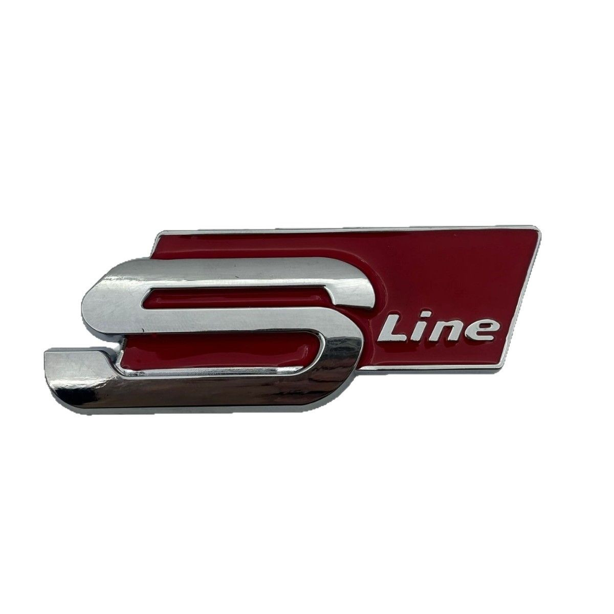 Емблема напис SLine для Audi хром+червоний 81х30 мм метал (на скотчі), фото 1