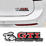Емблема напис GTI Racing для Volkswagen червона+чорний 159х37 мм метал (на скотчі), фото 4