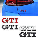 Емблема напис GTI для Volkswagen синя з сріблястою окантовкою 79х23 мм метал (на скотчі), фото 2