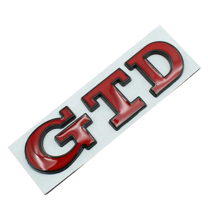 Емблема напис GTD для Volkswagen червона з чорною окантовкою 84х23 мм метал (на скотчі), фото 1