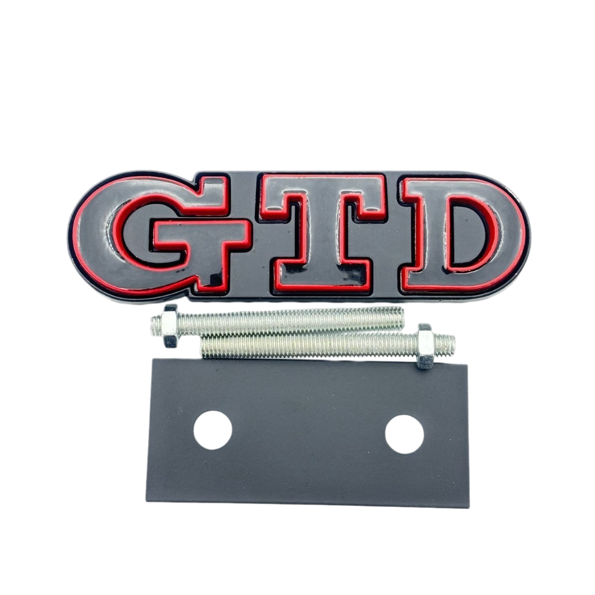 Емблема напис GTD для Volkswagen в решітку чорна+червона окантовка 90х27 мм метал (на кріпленнях), фото 1