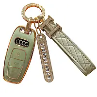 Чохол ключа Audi зелений+ремінець+картка для номера