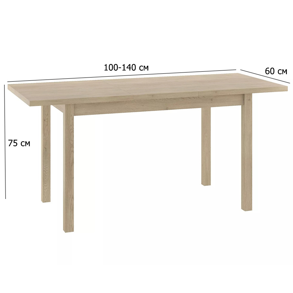 Стіл розкладний кухонний Adam 100-140х60 см дуб кремона торро на чотирьох ніжках в еко стилі, фото 1