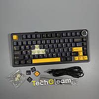 AULA F75 Black-Yellow | 75% механічна клавіатура | Bluetooth / 2.4G / Type-C | RGB | Reaper свічі | 4000 мА·год