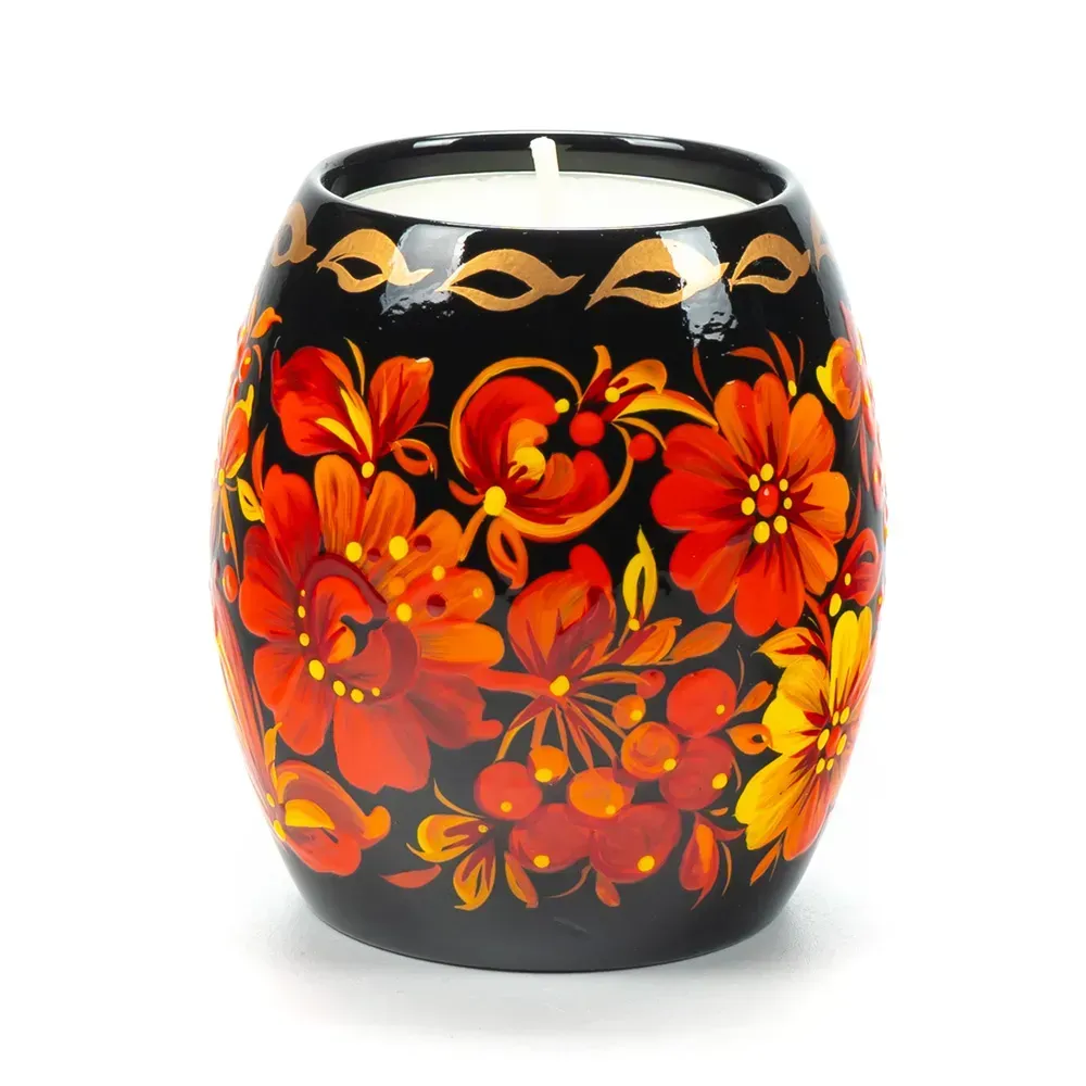 Свічник для чайної свічки ручної роботи в техніці Петриківський розпис Сапфір СК-10 мал. 212