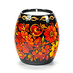 Свічник для чайної свічки ручної роботи в техніці Петриківський розпис Сапфір СК-10 мал. 212