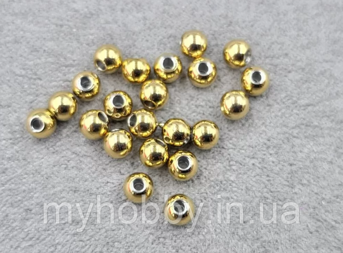 Намистини кульки 4 мм колір золото нержавіюча сталь - 5шт, фото 1