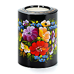 Свічник для чайної свічки ручної роботи в техніці Петриківський розпис Сапфір СК-11 мал. 041