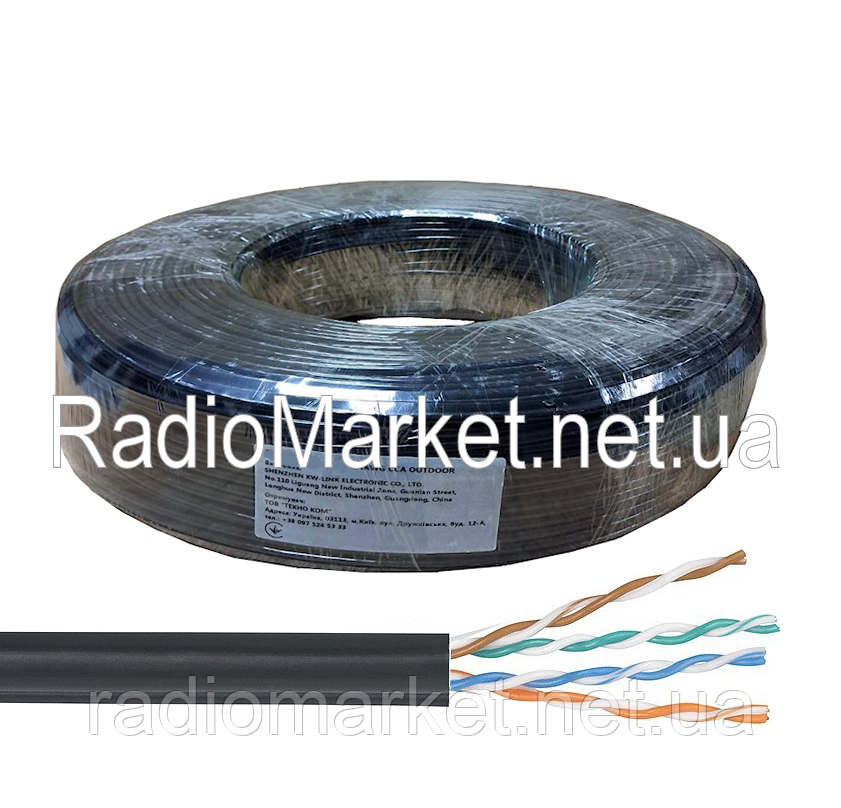 Кабель UTP (РЕ) зовнішній 4пари 4x2x (0,51 мм CCA) , чорний, 305 м/бухта, фото 1