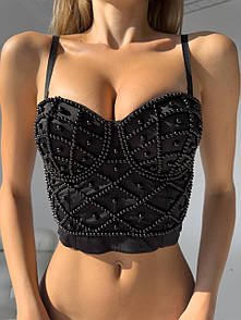 Жіночий корсетний топ бюстьє з чашками з пуш ап і бусинками, на тонких бретелях (р. 42-44) 77ma603