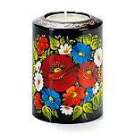 Свічник для чайної свічки ручної роботи в техніці Петриківський розпис Сапфір СК-11 мал. 121