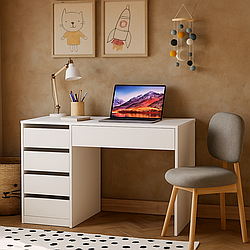 Стильний сучасний робочий комп'ютерний письмовий стіл білий 110 см для ноутбука з тумбою з шухлядами Профі