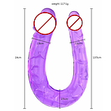 Фалоімітатор для подвійного проникнення, Фіолетовий двосторонній фалос, Ділдо реаліст, Інтимні іграшки, фото 5
