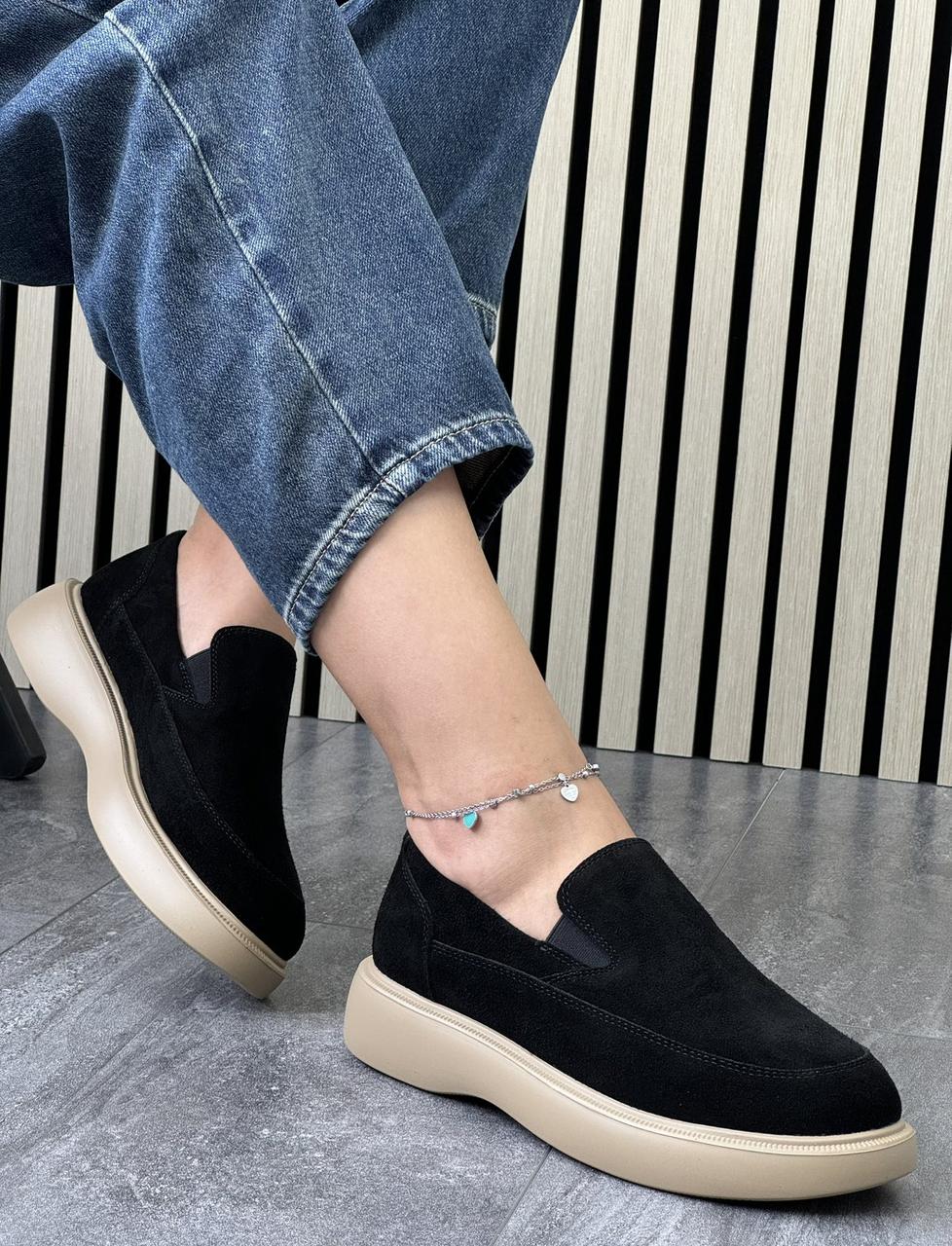 Туфлі лофери " ШКІРА " жіночі 6 пар у ящику чорного кольору 37-41, фото 1