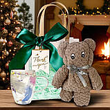 Подарунковий набір Чашка з подвійним дном із сухоцвітами рожевими+рушник у формі ведмедя коричневий+пакет зелений бант, фото 10