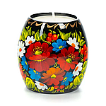 Свічник для чайної свічки ручної роботи в техніці Петриківський розпис Сапфір СК-10 мал. 121