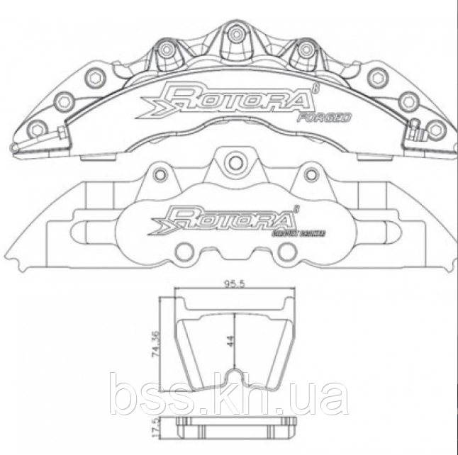 Гальмівні колодки Rotora H2 для супортів 8 поршнів RF801-RF805 RP.08.1.175
