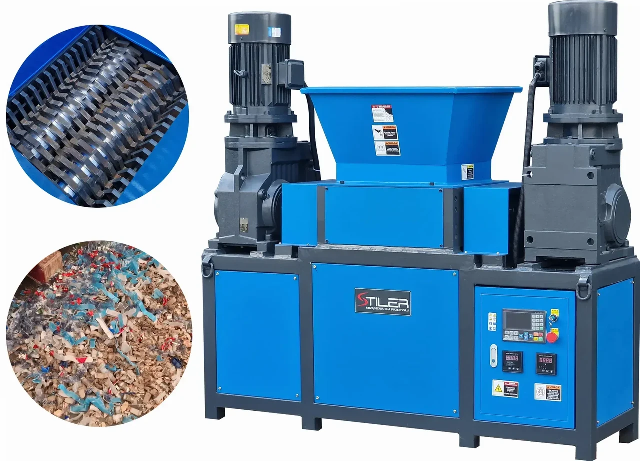 ♻️ Подрібнювач пластик, папір, гума, метал SHREDDER 15 кВт (2×7,5 кВт), фото 1