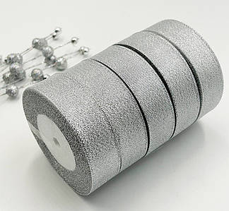 ОПТ / Стрічка парча / 2,5 см / Упаковка - 5 рулонів по 23 метри / Срібний