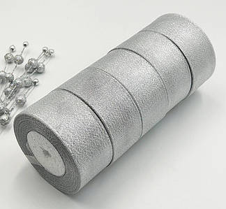 ОПТ / Стрічка парча / 4 см / Упаковка - 5 рулонів по 23 метри / Срібний