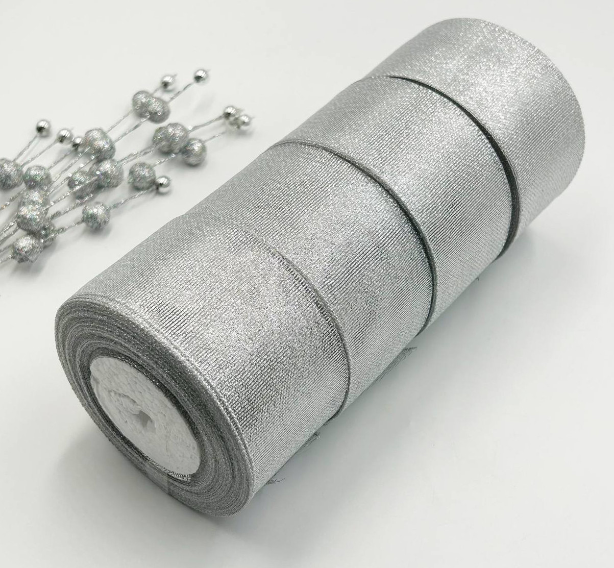 ОПТ / Лента парча / 5 см / Упаковка - 4 рулонов по 23 метра / Серебряный, фото 1