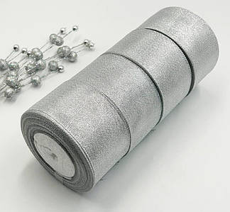 ОПТ / Лента парча / 5 см / Упаковка - 4 рулонов по 23 метра / Серебряный