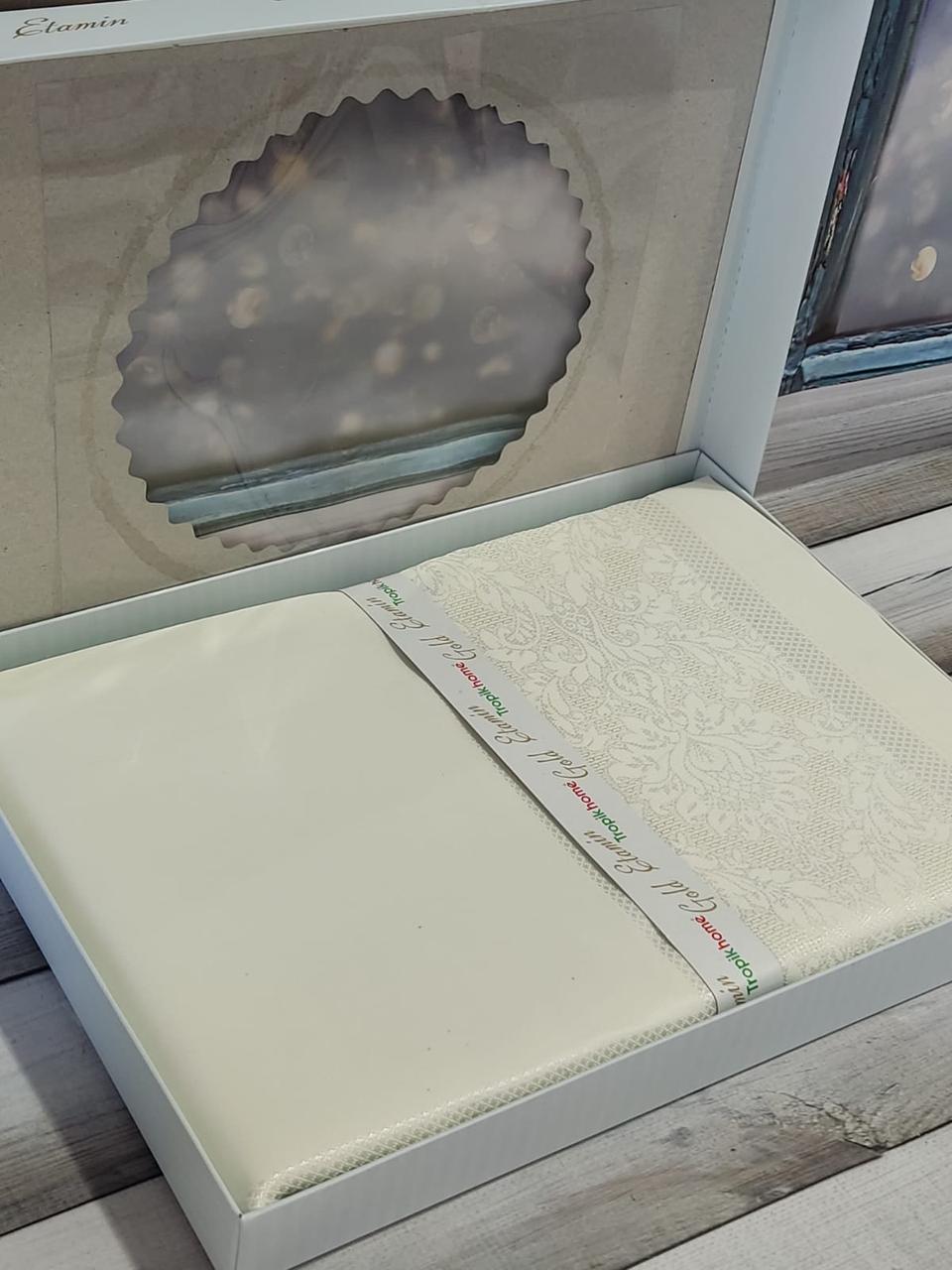 Скатертина святкова прямокутна 160 на 220 см Tropik Home кремова, фото 1