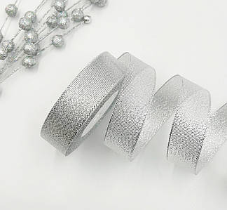 Стрічка парча / 2,5 см / Бунт - 23 метри / Срібний