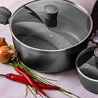 Каструля з кришкою Loft із покриттям Qualum Basic Stone Edition 24 см AMBITION