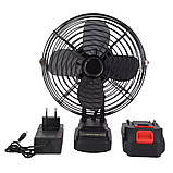 Настільний вентилятор з 2 швидкостями та акумулятором 21V портативний бездротовий для дому та кемпінгу, фото 10