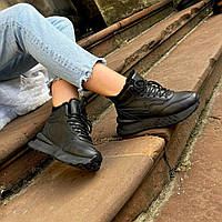 Жіночі кросівки-хайтопи зимові на хутрі модні чорні молодіжні екошкіра