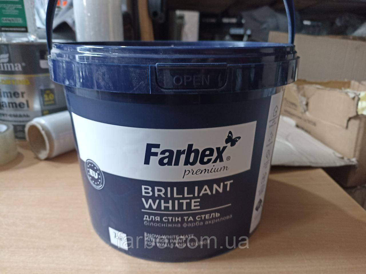 Фарба для стін та стель білосніжна акрилова Brilliant White Farbex 7 кг, фото 1