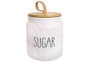 Банка керамічна з бамбуковою кришкою Sugar 1000мл, колір - білий