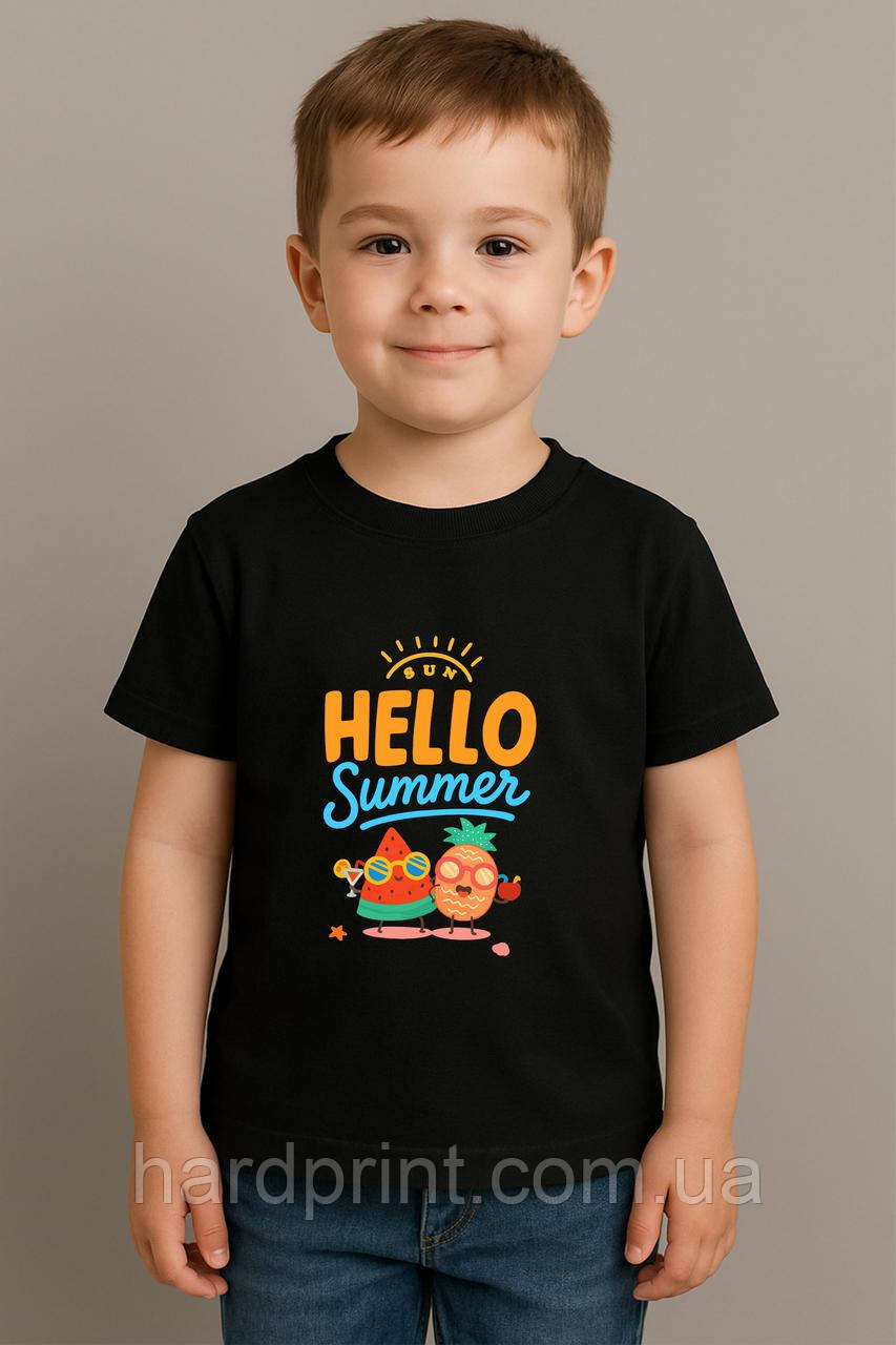 Дитяча футболка "Hello Summer" з веселим принтом фруктів, фото 1