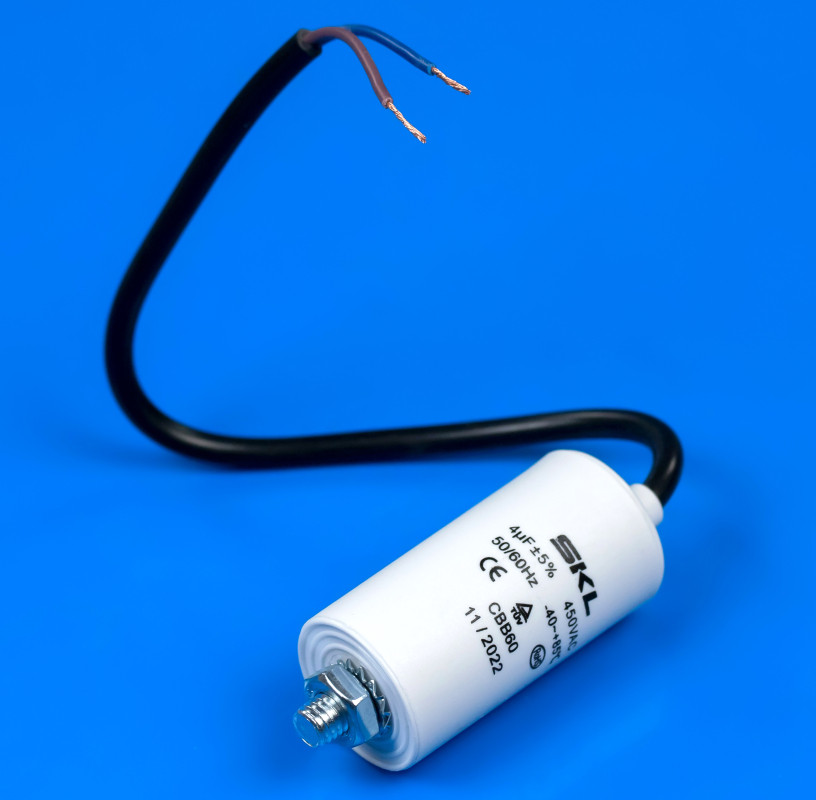 Конденсатор для пральної машини 4 мкФ 450V з дротом SKL