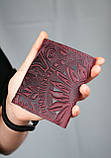 Маленький жіночий гаманець з тисненням Соняхи бордовий Марсала, фото 2