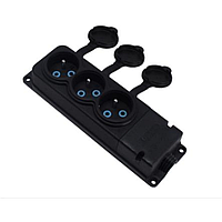 Колодка чорна каучукова з кришкою та заземленням 3 гнізда. 16A 250V чорна. Teb Elektrik