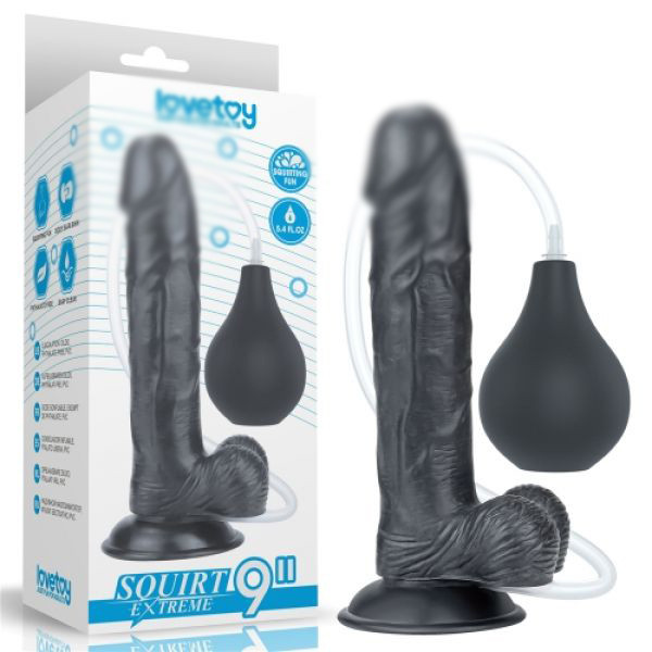 Фалоїмітатор, імітатор фалосу Lovetoy Squirt Extreme Dildo Black 9.0 з присоскою, фото 1