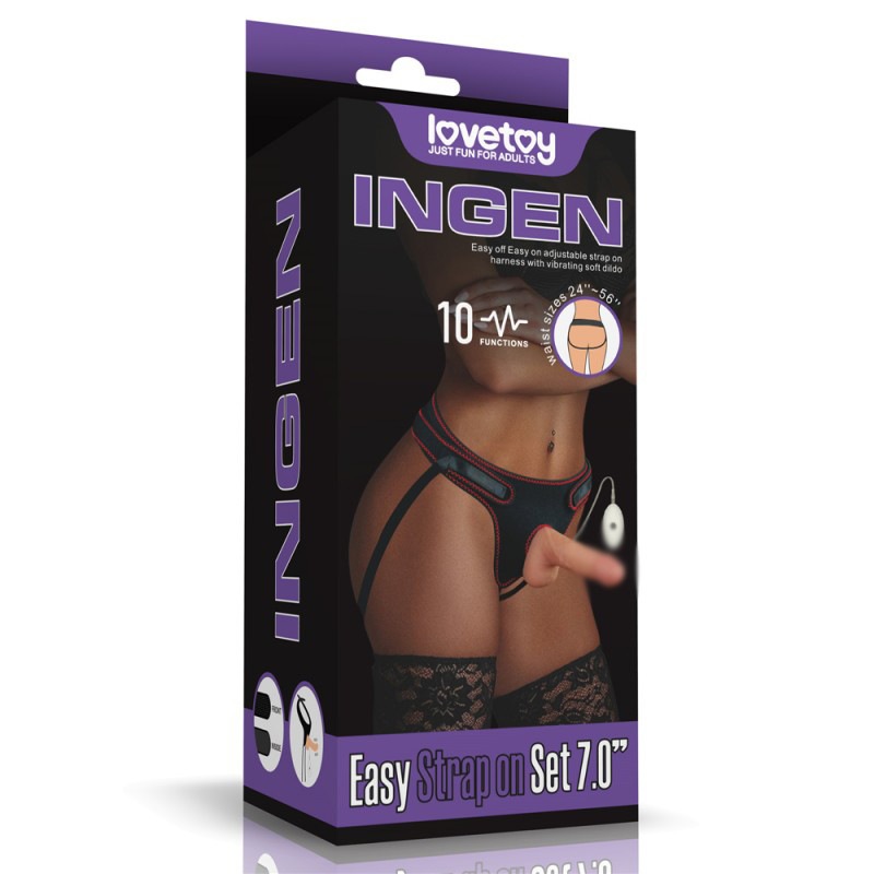 Жіночий страпон, пристібний фаллоімітатор Lovetoy Vibrating Easy Strapon Set 7.0, м'який TPE, 7 дюймів, фото 1