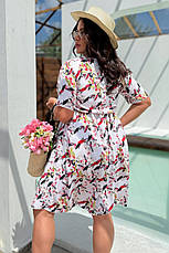 Сукня батал в талії гумка біла з квітковим малюнком софт, фото 3