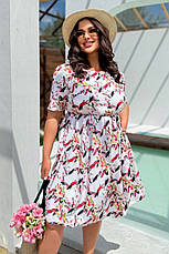 Сукня батал в талії гумка біла з квітковим малюнком софт, фото 4