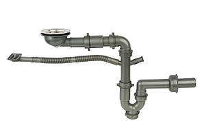 Сифон для мийки на кухню з нержавійки з переливом та підключенням до посудомийки DMS-110