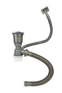 Чорний сифон для мийки на кухню з нержавійки з переливом колбою DKB-99