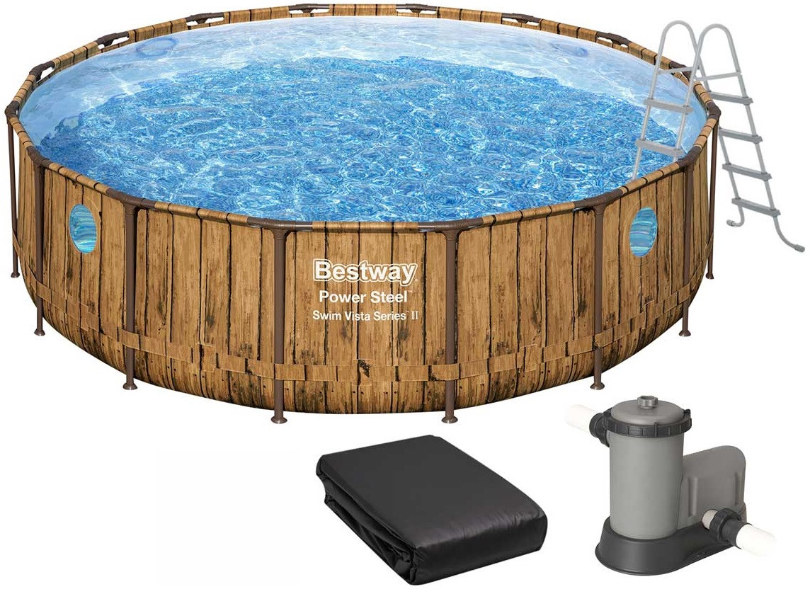 Каркасний басейн Bestway Дерево 56725 (488х122 см) з картриджним фільтром, драбиною та тентом, фото 1