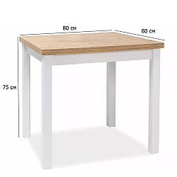 Кухонний стіл квадратний Adam 80 см дуб ланцелот з білими ніжками у скандинавському стилі