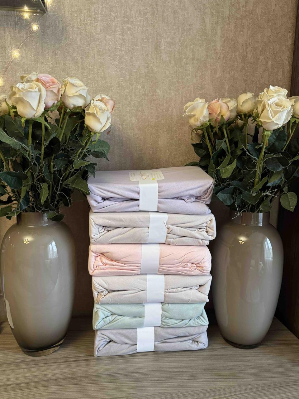 Простирадло трикотажне на гумці 180 на 200 з наволочками Туреччина, фото 1