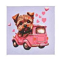 Набір для вишивки хрестиком "Щеня за кермом" 30х30 см, повний комплект (AX-312)