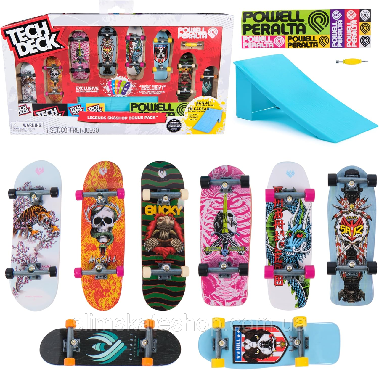 Фінгерборд набір Tech Deck Powell Peralta Legends SK8Shop Bonus Pack - 8 шт в комплекті + трамплін, фото 1